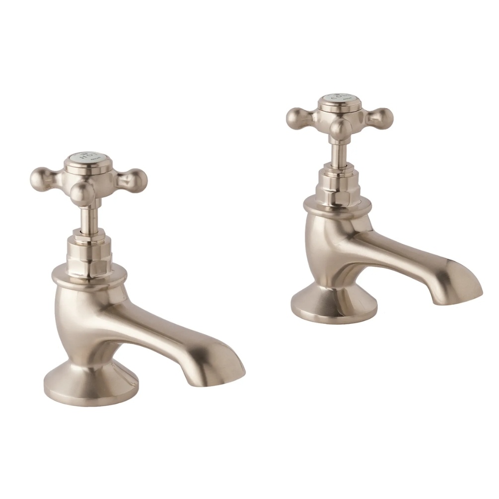 BC Designs Victrion Crosshead  Brushed Nickel Bath Pillar Taps Cut Out